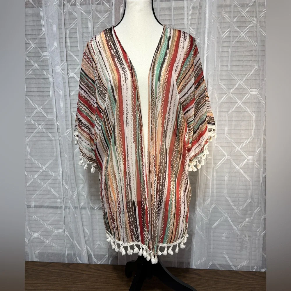 Lilypad medium women’s duster/jacket southwest design Tassels sleeve & hem 29”L